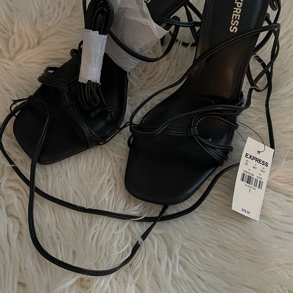 Express Elegant Black Lace-Up Heels
